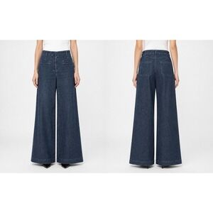 Anthro Cartonnier Wide Leg Trouser Jeans Women 10 Dark Wash High Rise Retro Boho